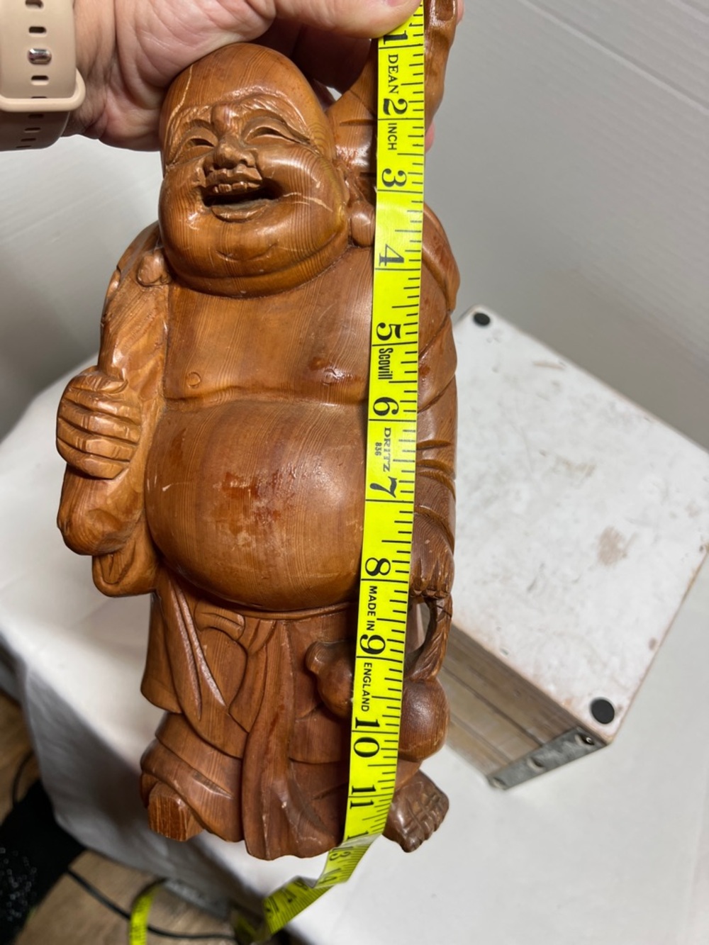 Smiling Wood-Tone Buddha Sculpture - Decorative Home Accent - Picture 8 of 10